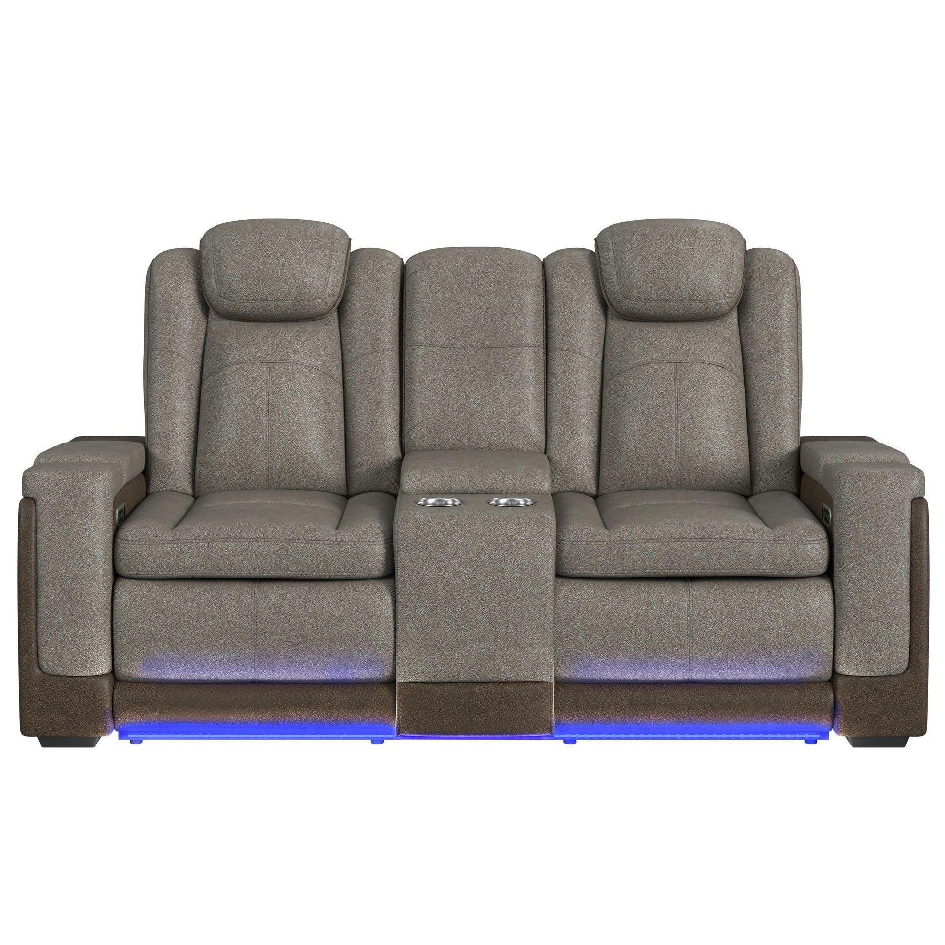 Elements International - LANTANA ROCKY GREY/BROWN 2P POWER LOVESEAT - Gray Faux Leather - Loveseats - Additional View 3
