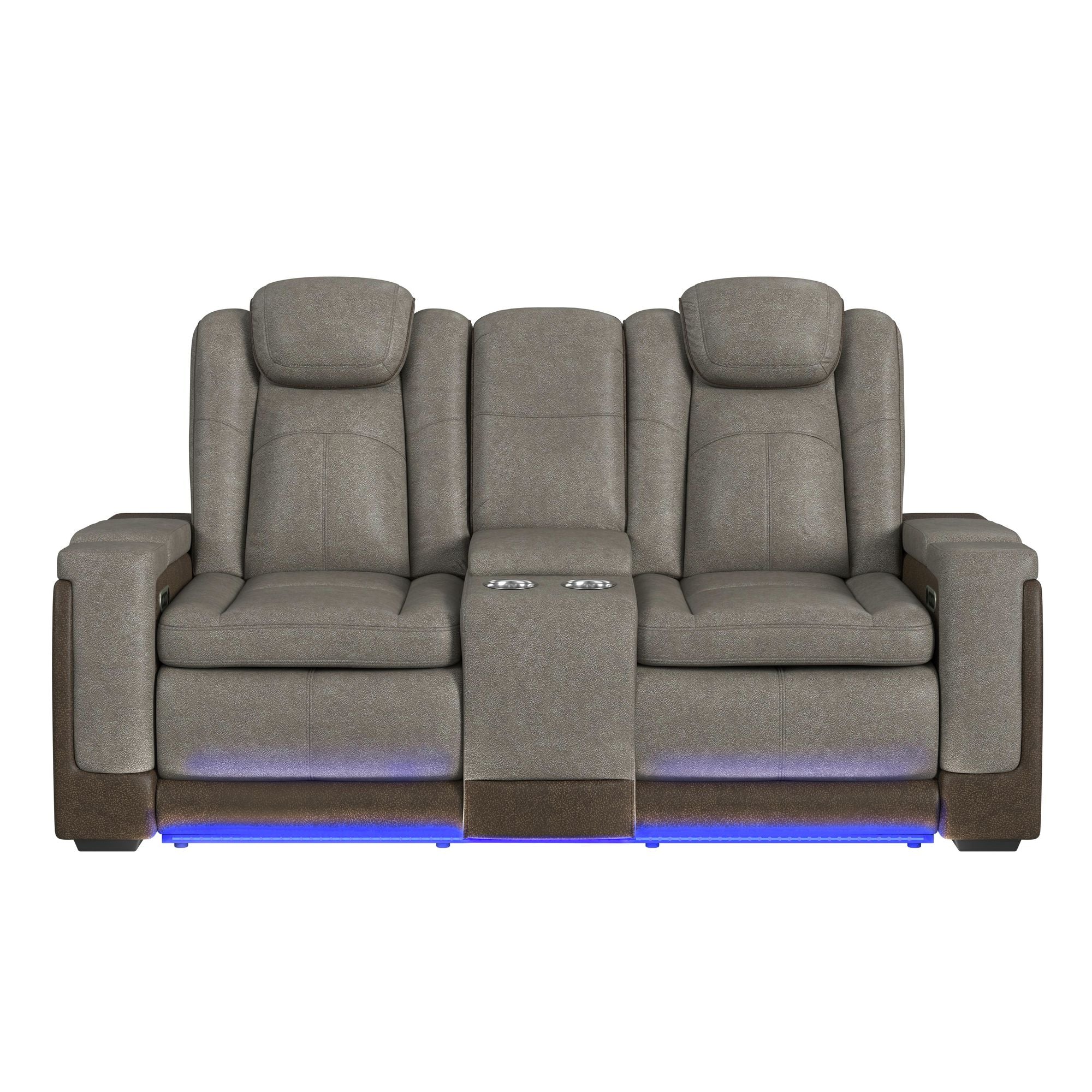 Elements International - LANTANA ROCKY GREY/BROWN 2P POWER LOVESEAT - Gray Faux Leather - Loveseats - Additional View 3