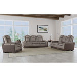 Elements International - LANTANA ROCKY GREY/BROWN 2P POWER LOVESEAT - Gray Faux Leather - Loveseats - Additional View 5