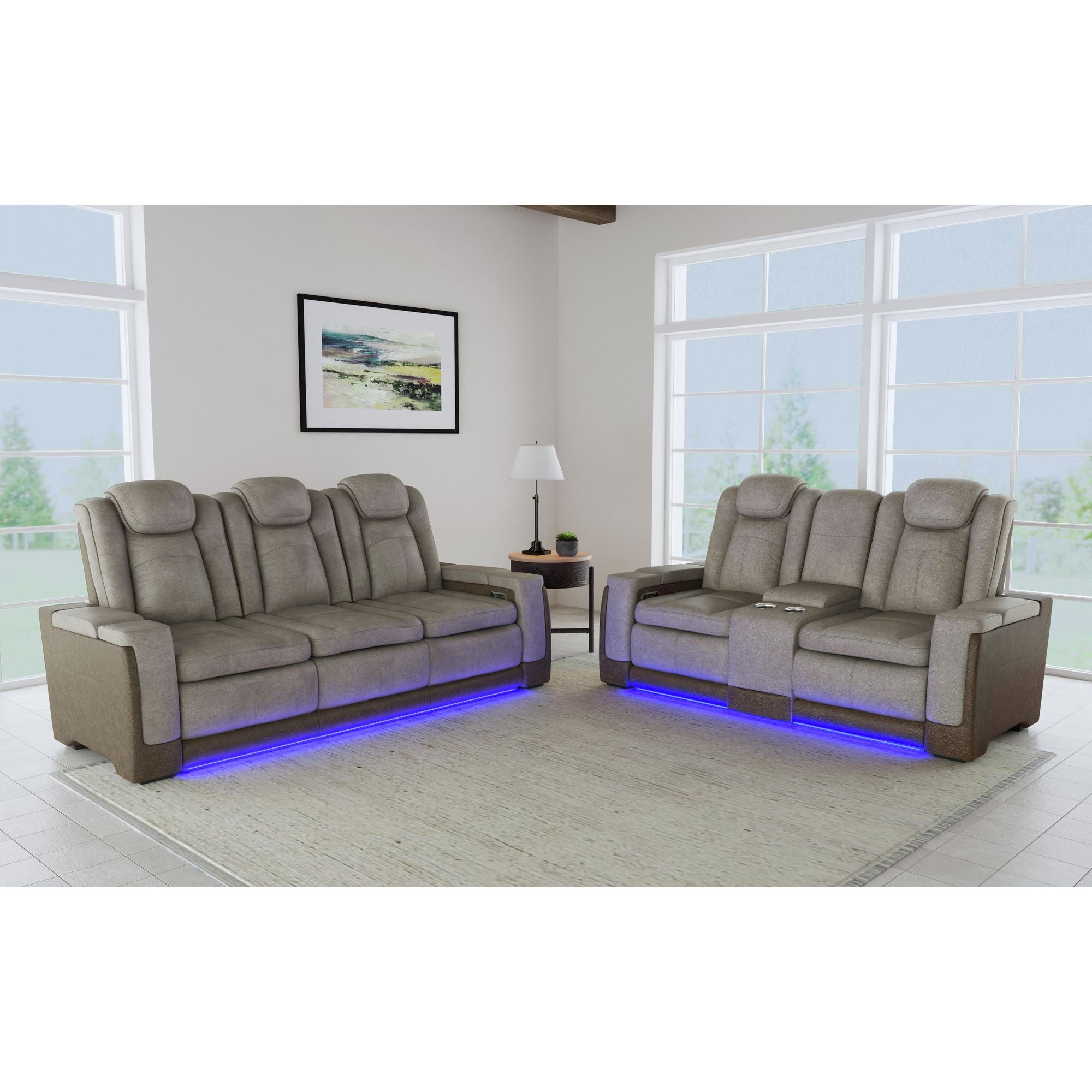 Elements International - LANTANA ROCKY GREY/BROWN 2P POWER LOVESEAT - Gray Faux Leather - Loveseats - Additional View 7