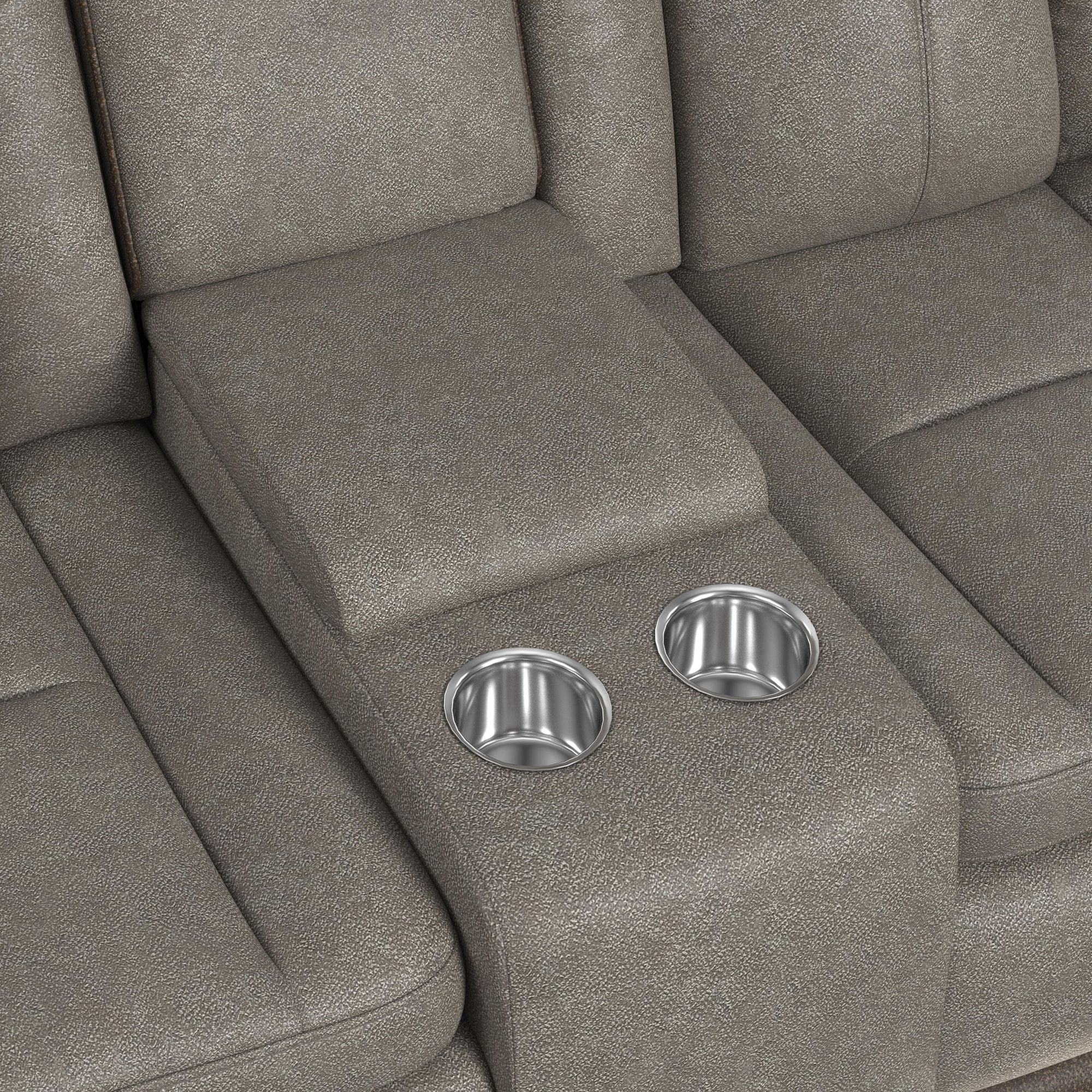 Elements International - LANTANA ROCKY GREY/BROWN 2P POWER LOVESEAT - Gray Faux Leather - Loveseats - Additional View 10