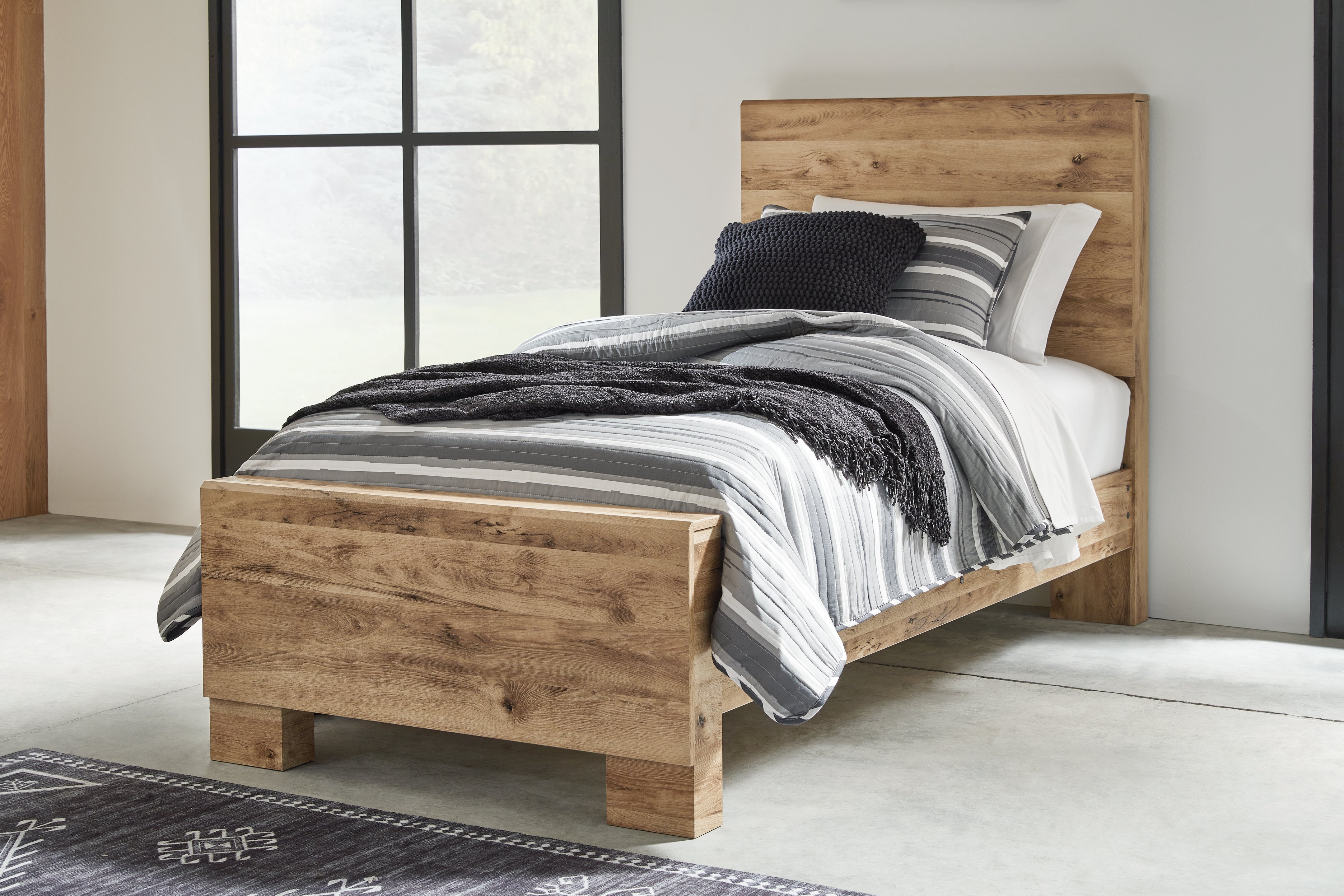 Ashley Furniture - Hyanna Twin Panel Bed - Brown - Beige Wood - Beds - Additional View 2