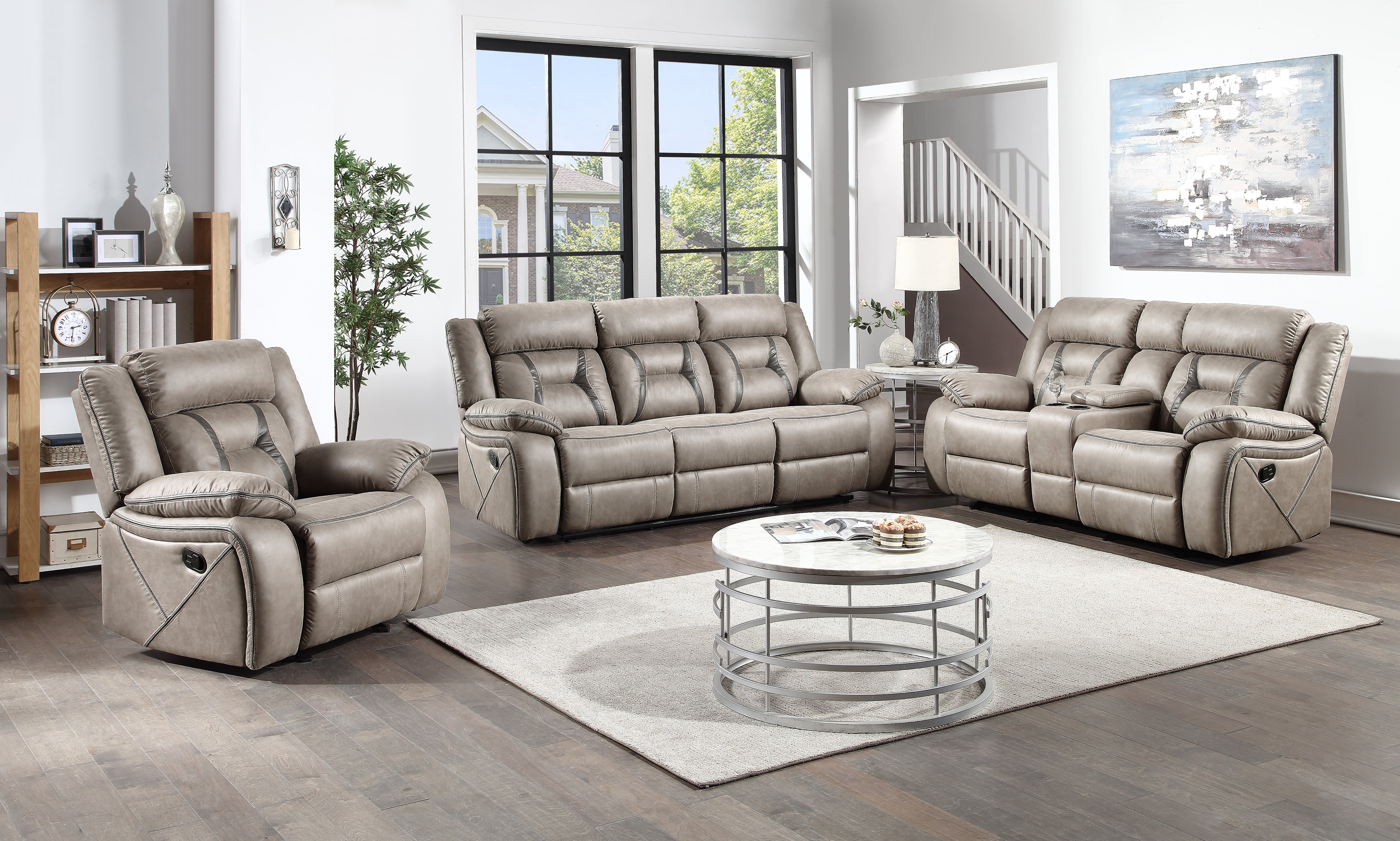 Steve Silver Furniture - TYSON RECLINING SOFA WITH DROP DOWN CONSOLE - Dark Gray Faux Leather - Sofas - Additional View 6