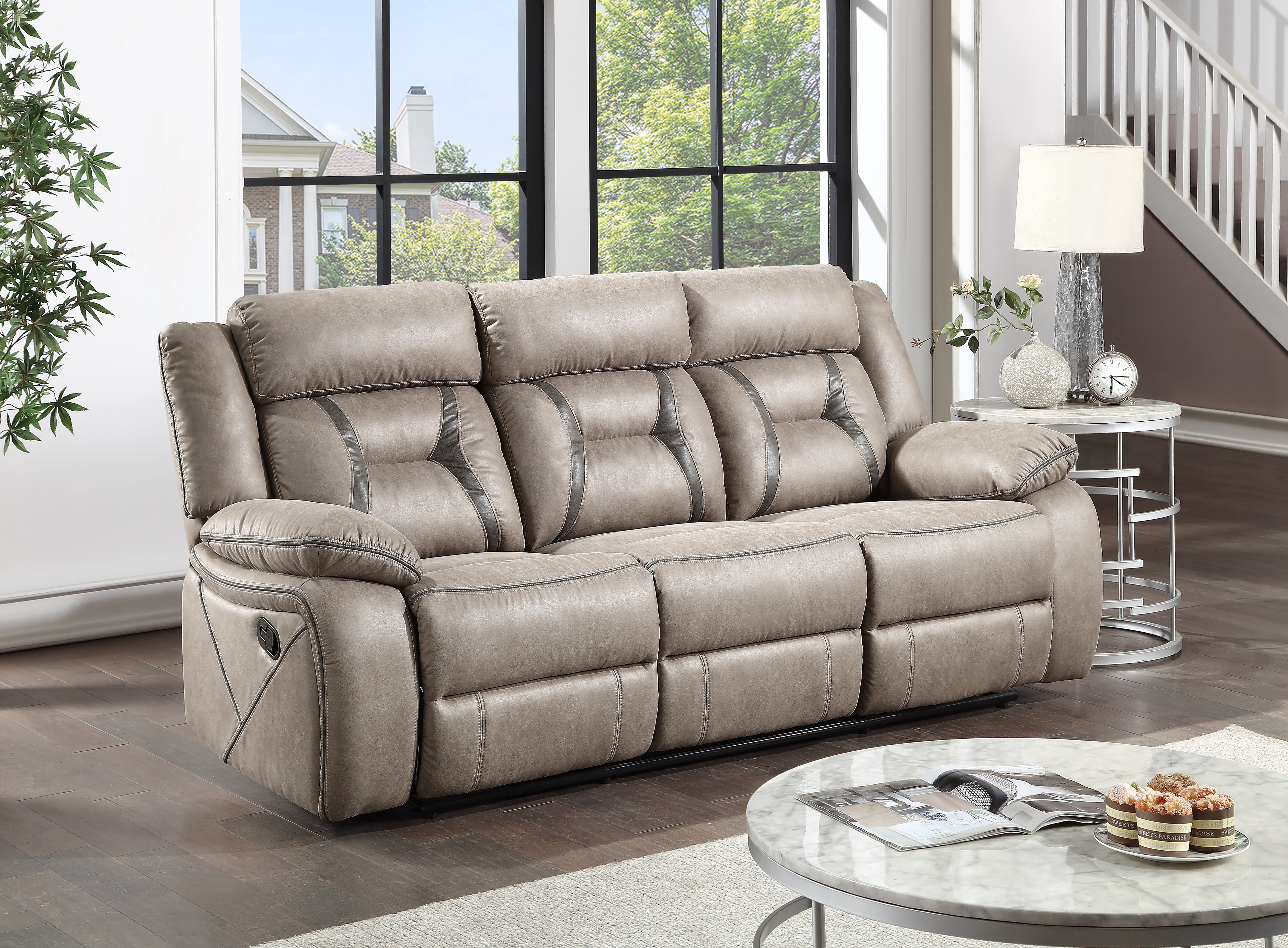 Steve Silver Furniture - TYSON RECLINING SOFA WITH DROP DOWN CONSOLE - Dark Gray Faux Leather - Sofas - Additional View 7