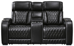 Ashley Furniture - Boyington Power Console Loveseat With Massage, Heat, And Led Lighting - Black - Leather Match - Loveseats