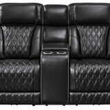 Ashley Furniture - Boyington Power Console Loveseat With Massage, Heat, And Led Lighting - Black - Leather Match - Loveseats