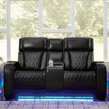 Ashley Furniture - Boyington Power Console Loveseat With Massage, Heat, And Led Lighting - Black - Leather Match - Loveseats - Additional View 1