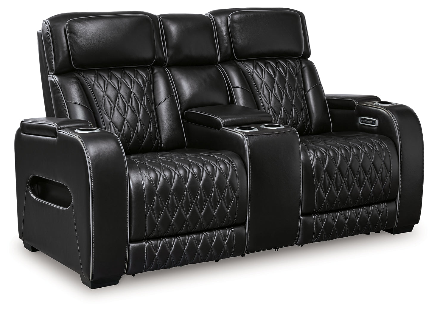 Ashley Furniture - Boyington Power Console Loveseat With Massage, Heat, And Led Lighting - Black - Leather Match - Loveseats - Additional View 2