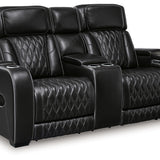 Ashley Furniture - Boyington Power Console Loveseat With Massage, Heat, And Led Lighting - Black - Leather Match - Loveseats - Additional View 2