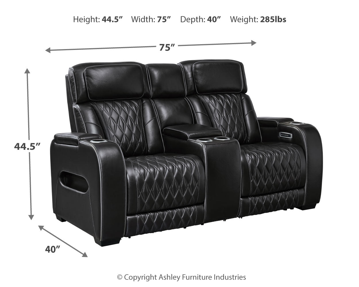 Ashley Furniture - Boyington Power Console Loveseat With Massage, Heat, And Led Lighting - Black - Leather Match - Loveseats - Additional View 3