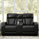 Ashley Furniture - Boyington Power Console Loveseat With Massage, Heat, And Led Lighting - Black - Leather Match - Loveseats - Additional View 7