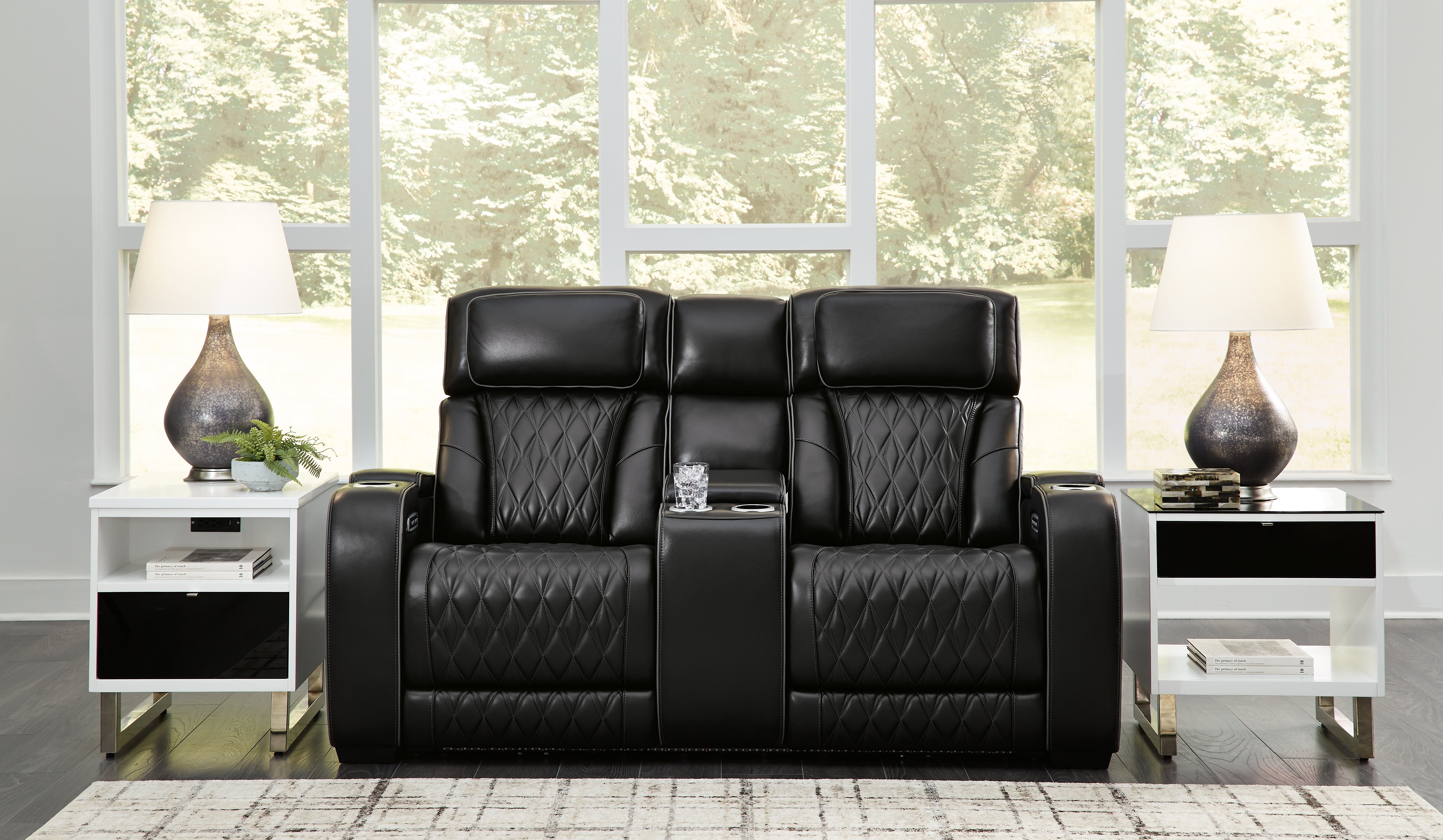 Ashley Furniture - Boyington Power Console Loveseat With Massage, Heat, And Led Lighting - Black - Leather Match - Loveseats - Additional View 7