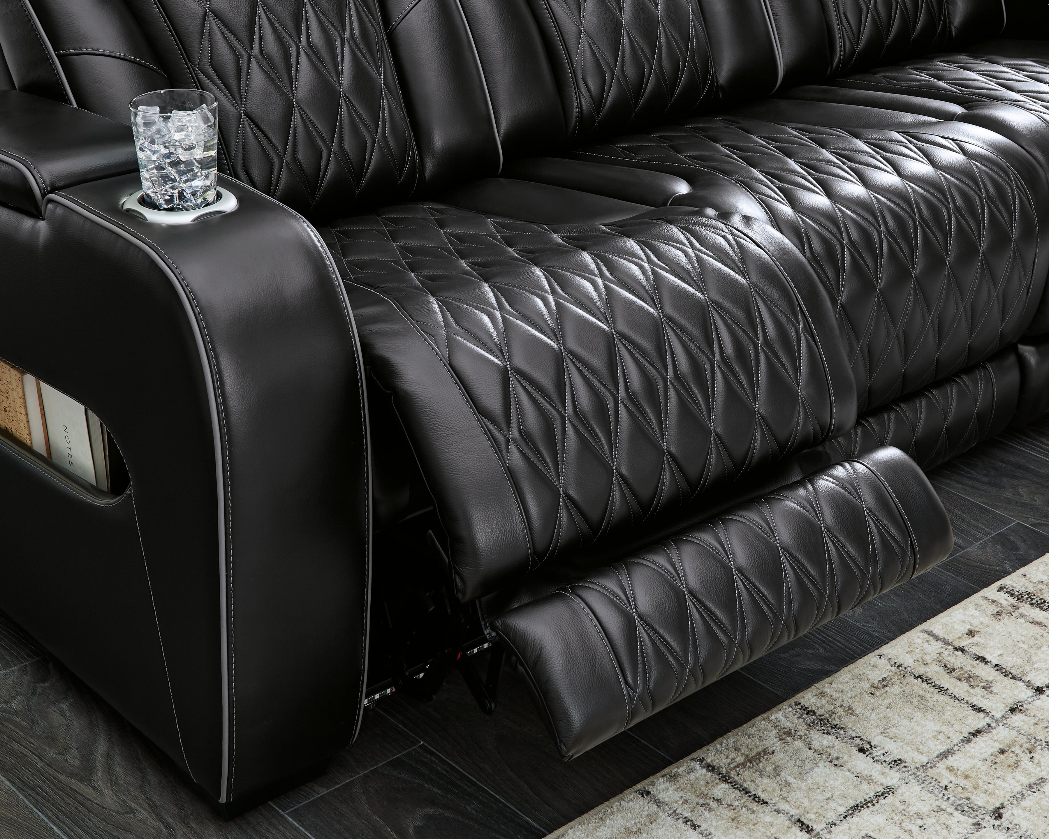 Ashley Furniture - Boyington Power Console Loveseat With Massage, Heat, And Led Lighting - Black - Leather Match - Loveseats - Additional View 13