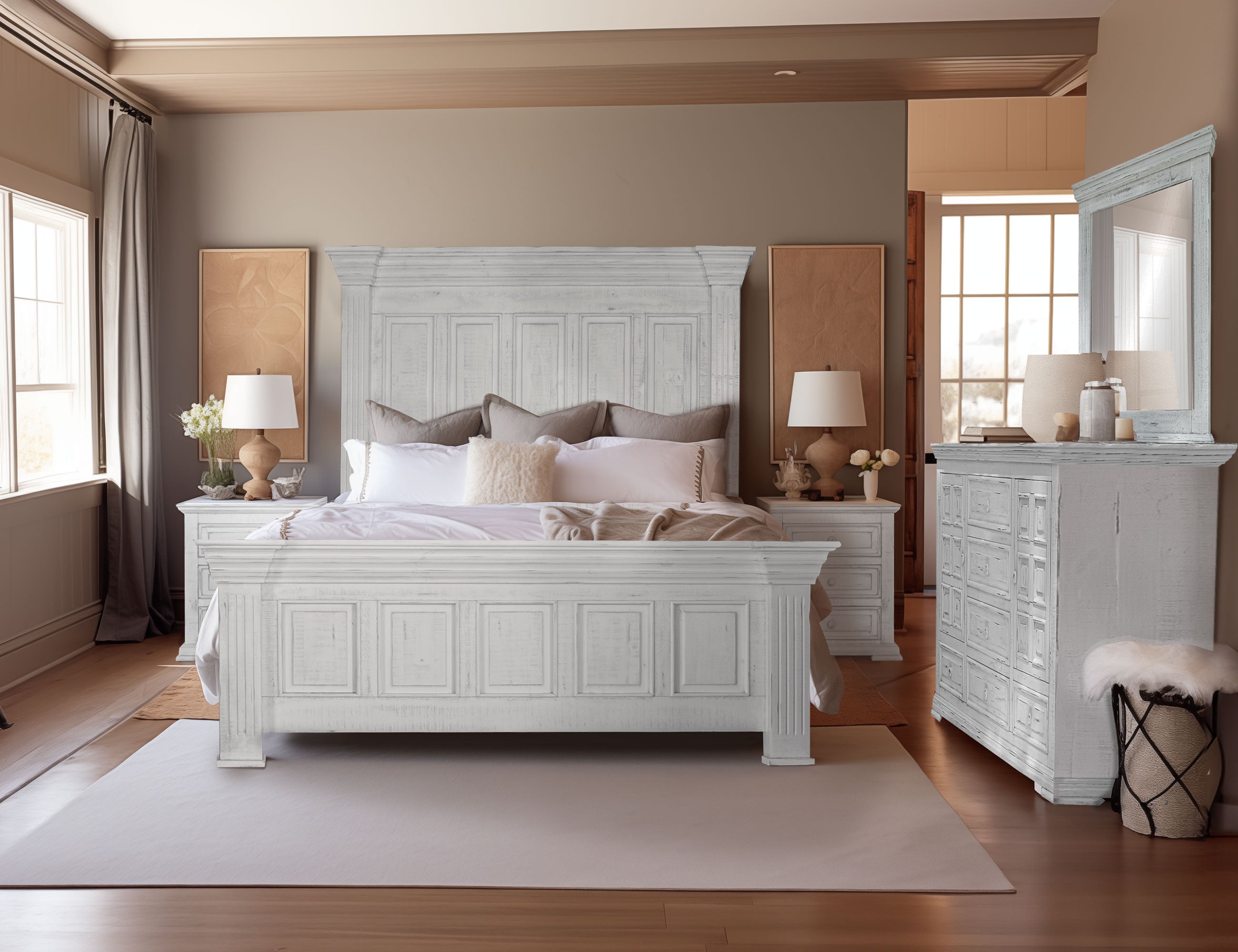International Furniture Direct - Terra Queen Bed - White - Wood - Beds - Additional View 1