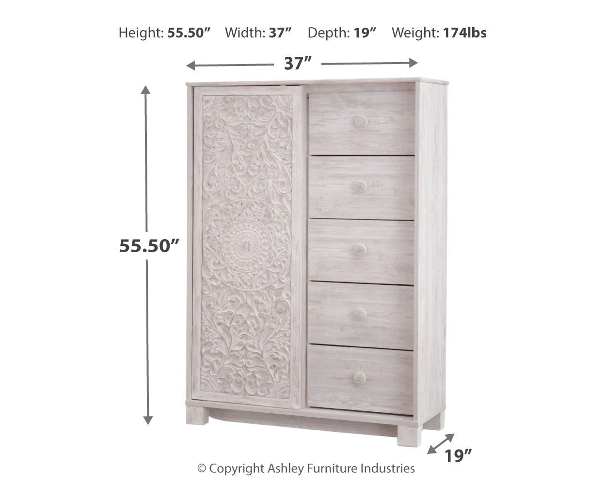 Ashley Furniture - PAXBERRY DRESSING CHEST - White Wood - Chests - Additional View 3