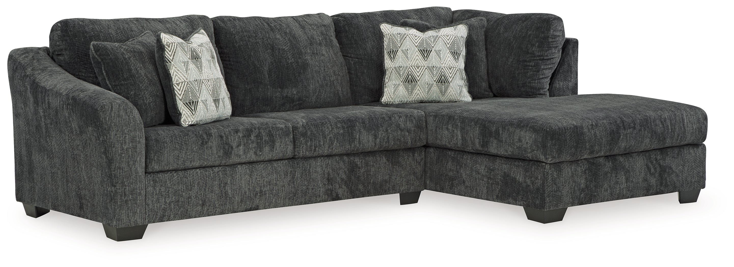 Ashley Furniture - Biddeford 2-Piece Sectional With Raf Corner Chaise - Ebony - Black Fabric - Sectionals