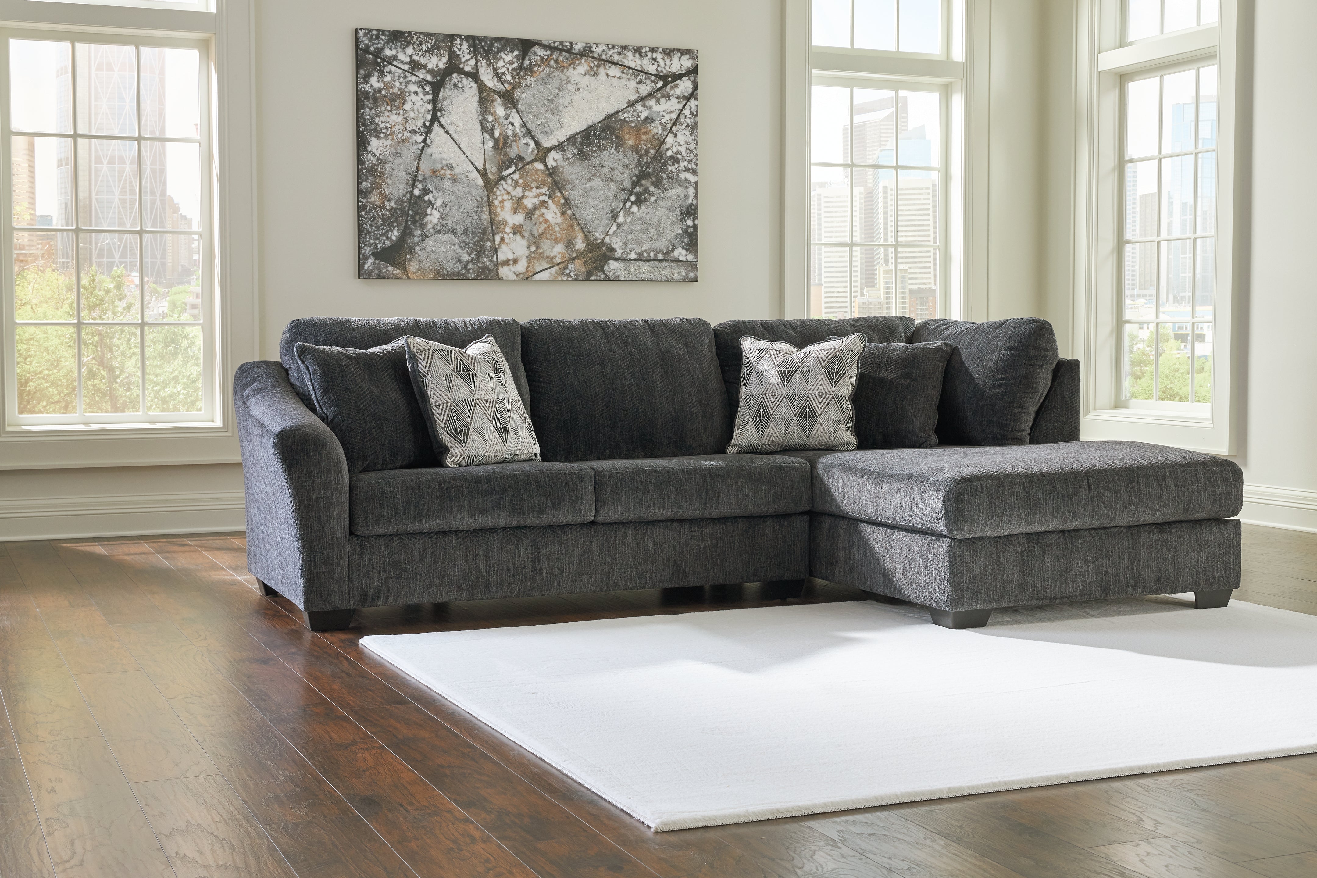 Ashley Furniture - Biddeford 2-Piece Sectional With Raf Corner Chaise - Ebony - Black Fabric - Sectionals - Additional View 2