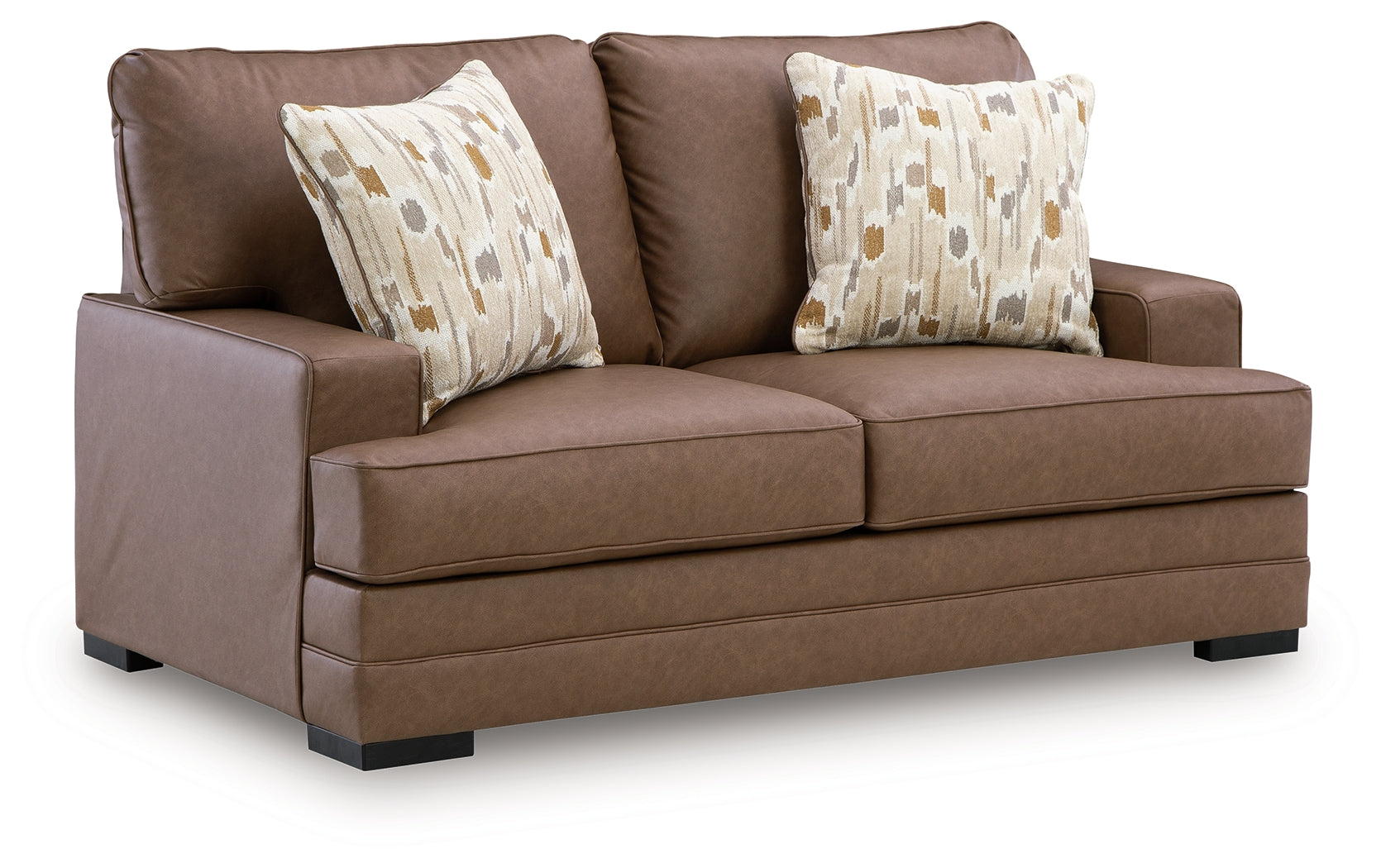 Ashley Furniture - VILLACOURT CARAMEL LOVESEAT - Light Brown Faux Leather - Loveseats