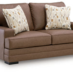 Ashley Furniture - VILLACOURT CARAMEL LOVESEAT - Light Brown Faux Leather - Loveseats