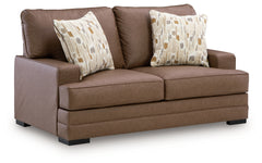 Ashley Furniture - VILLACOURT CARAMEL LOVESEAT - Light Brown Faux Leather - Loveseats