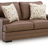 Ashley Furniture - VILLACOURT CARAMEL LOVESEAT - Light Brown Faux Leather - Loveseats