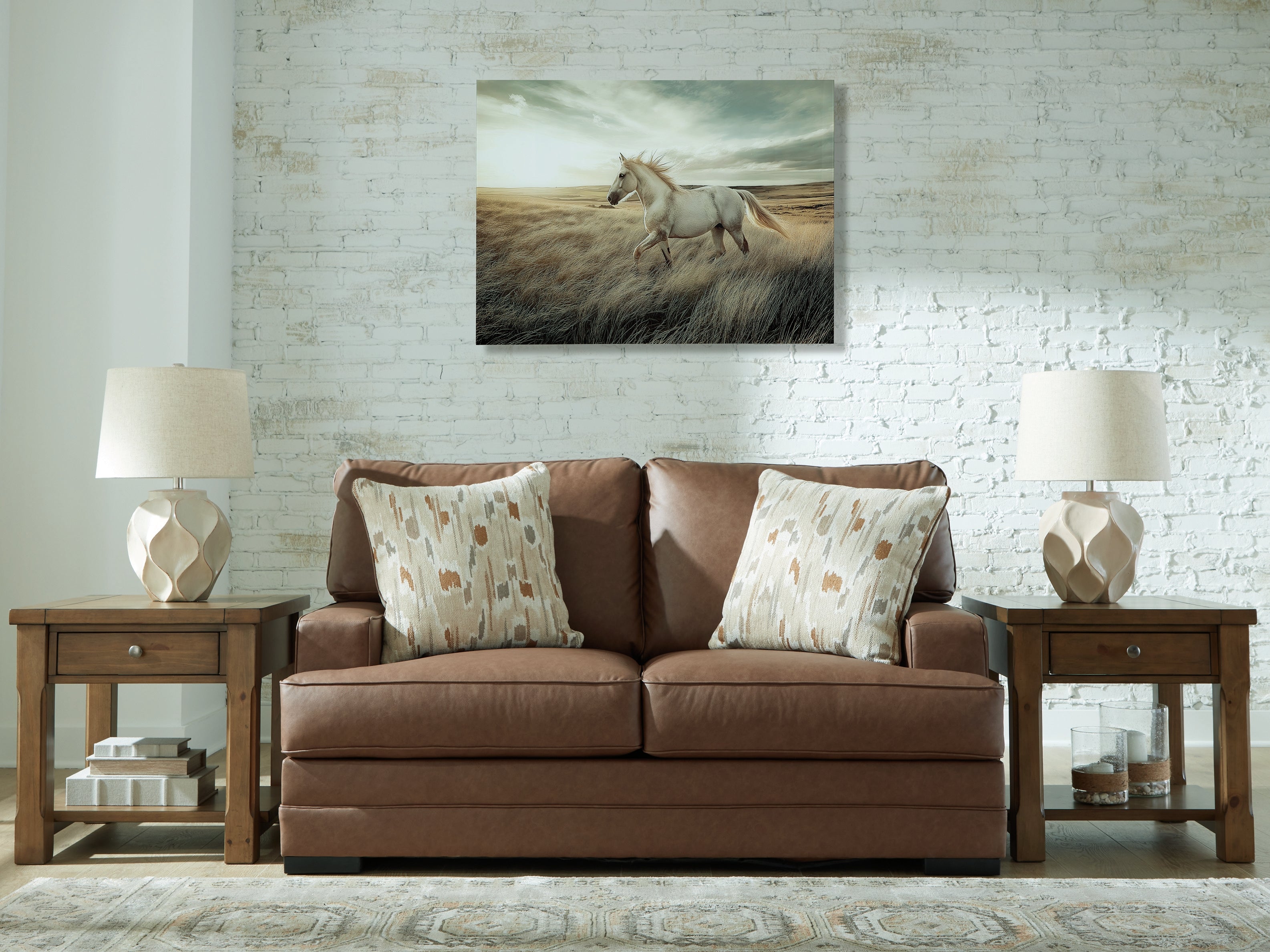Ashley Furniture - VILLACOURT CARAMEL LOVESEAT - Light Brown Faux Leather - Loveseats - Additional View 1