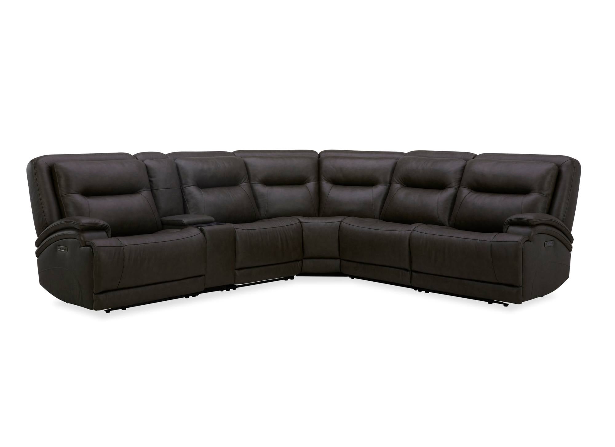 BROCKTON CHOCOLATE LEATHER 3P POWER 6 PIECE SECTIONAL