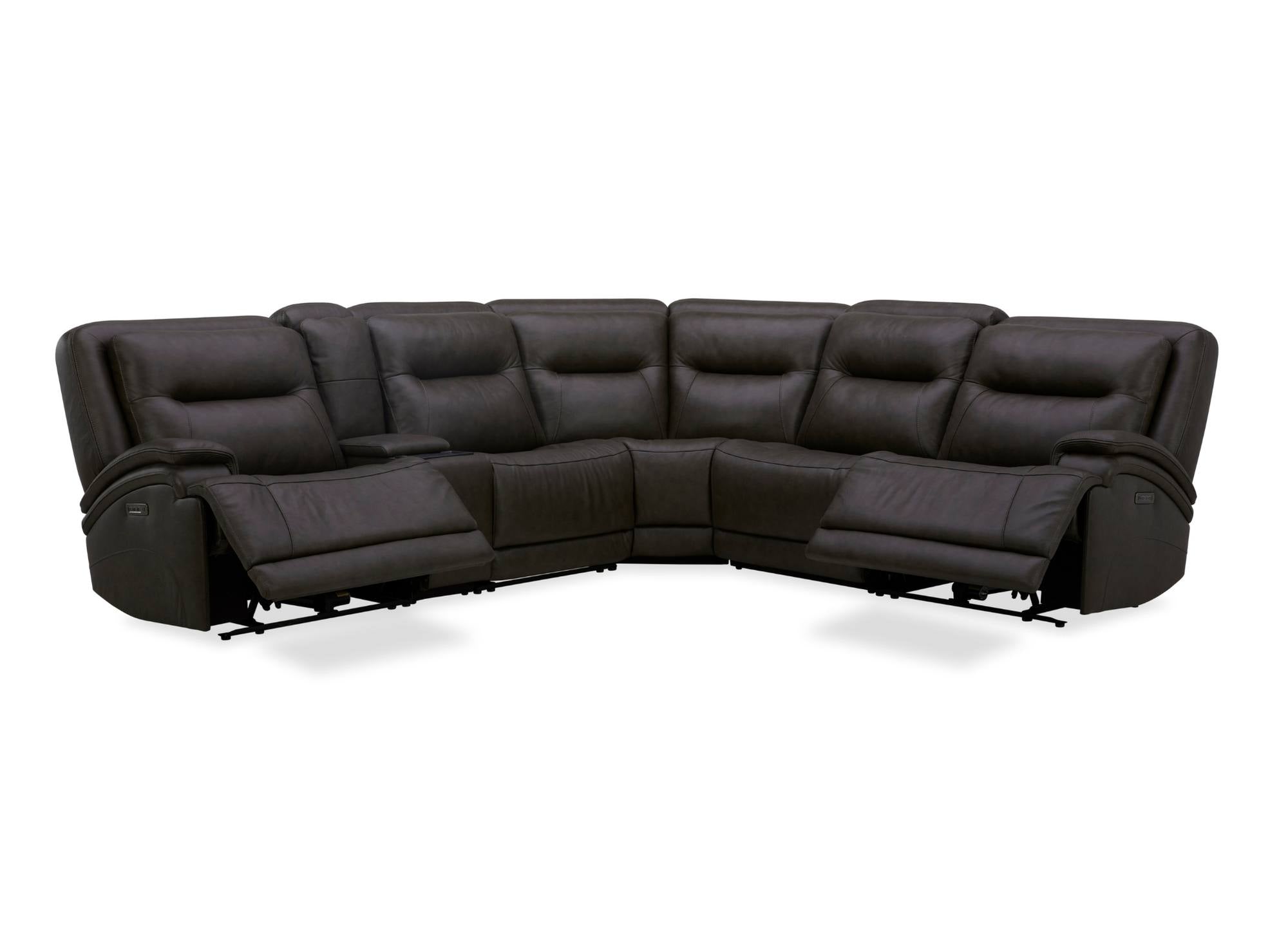 BROCKTON CHOCOLATE LEATHER 3P POWER 6 PIECE SECTIONAL - Additional View 1