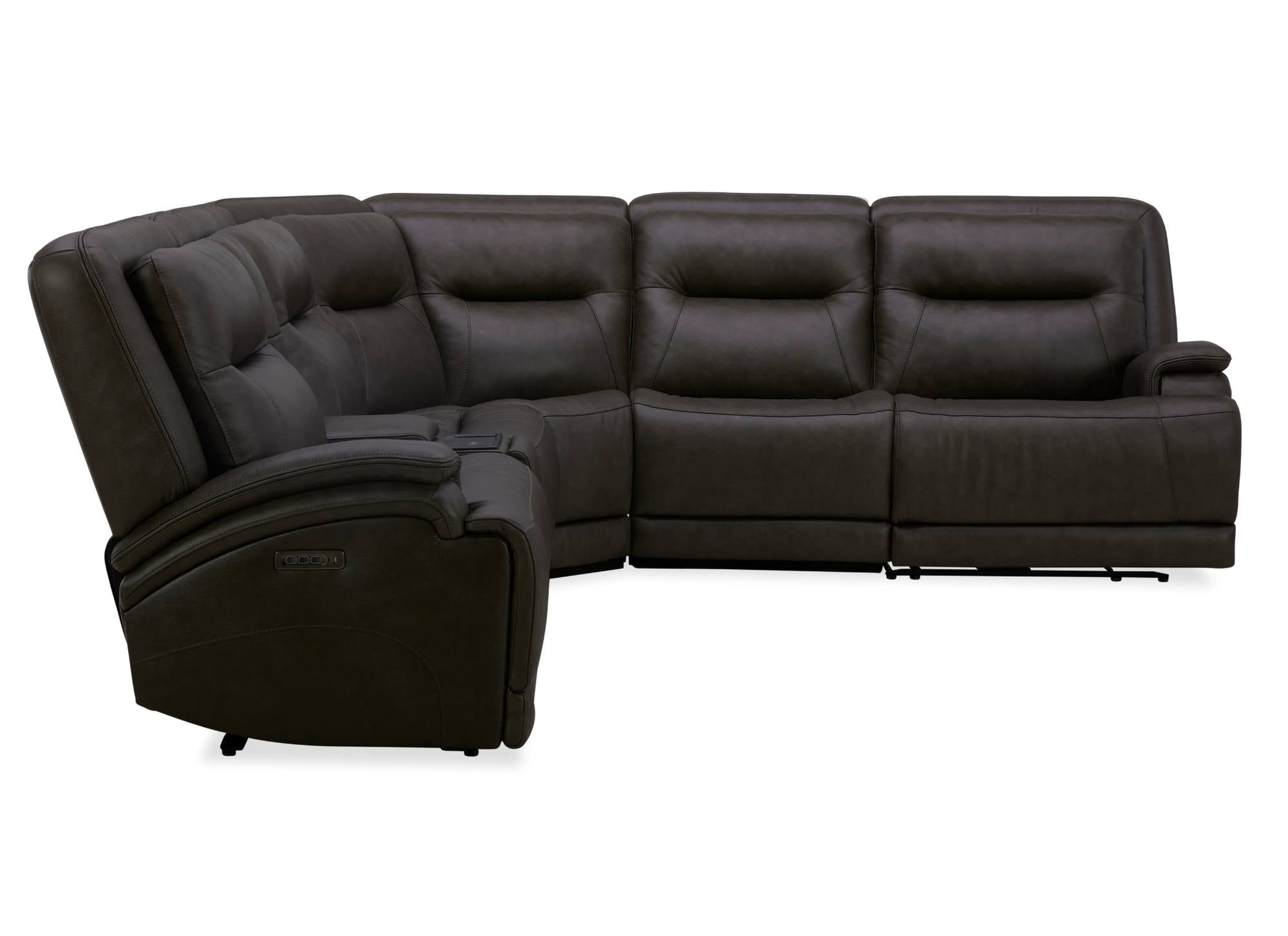 BROCKTON CHOCOLATE LEATHER 3P POWER 6 PIECE SECTIONAL - Additional View 2