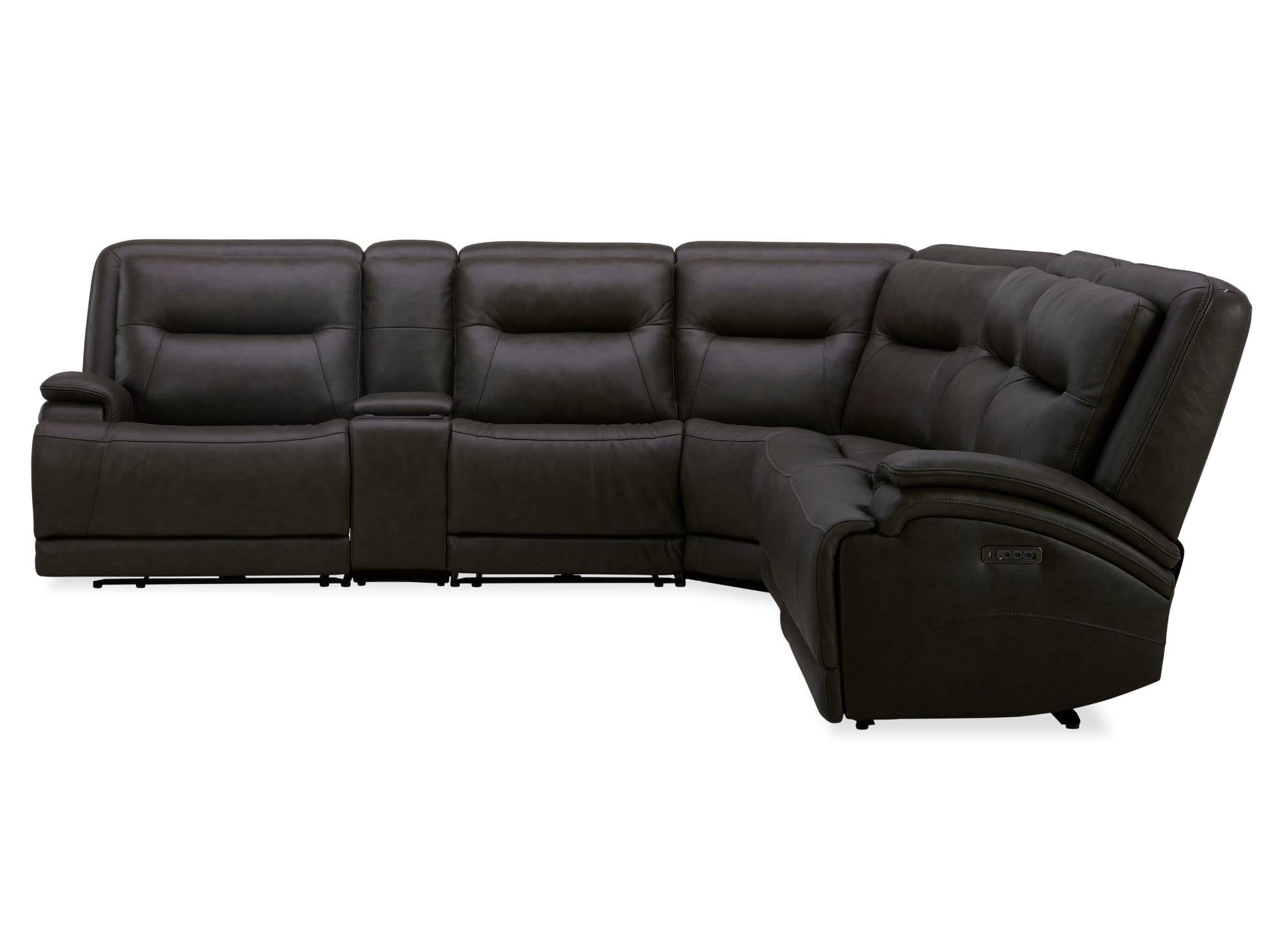 BROCKTON CHOCOLATE LEATHER 3P POWER 6 PIECE SECTIONAL - Additional View 3