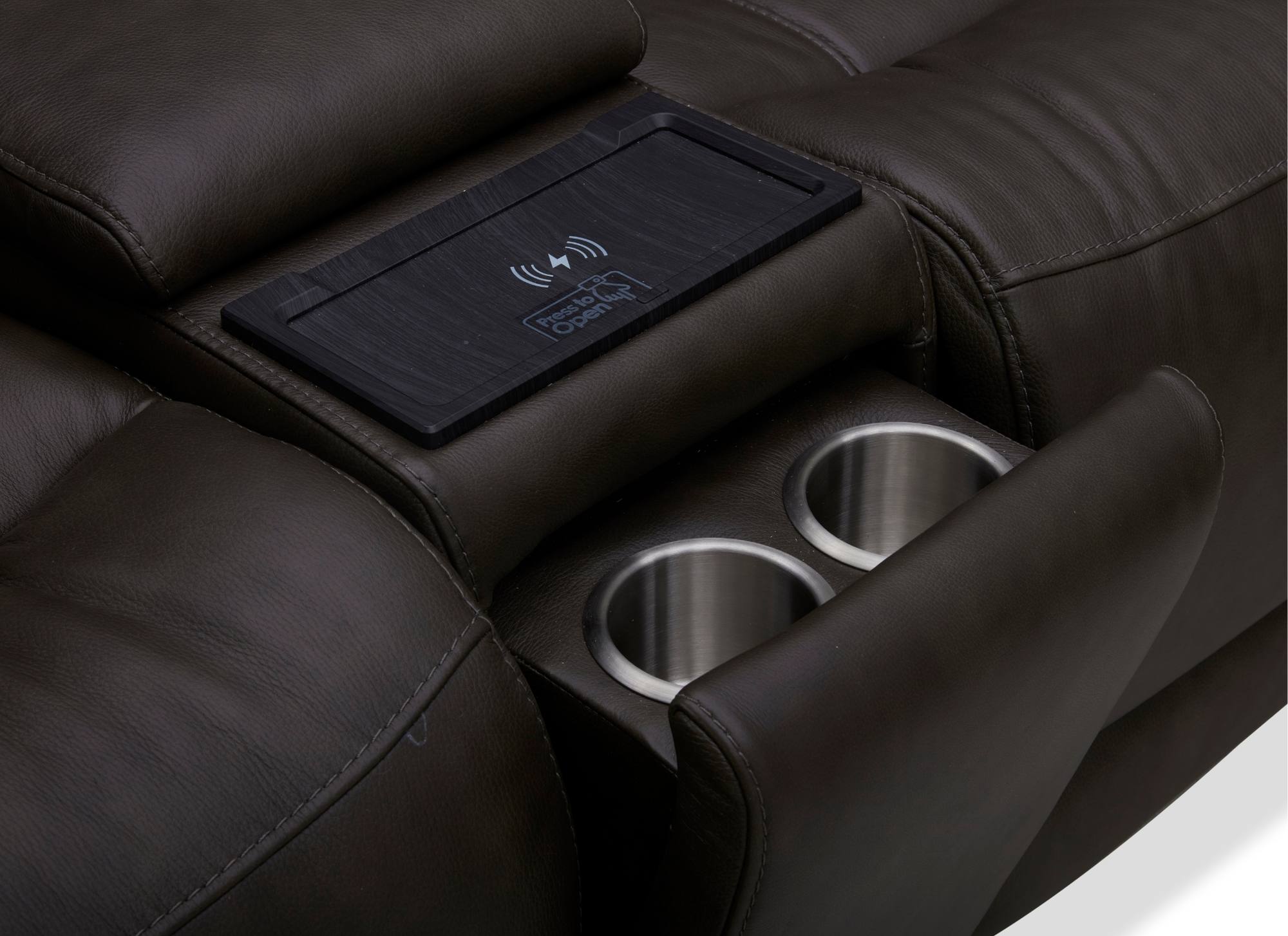 BROCKTON CHOCOLATE LEATHER 3P POWER 6 PIECE SECTIONAL - Additional View 6