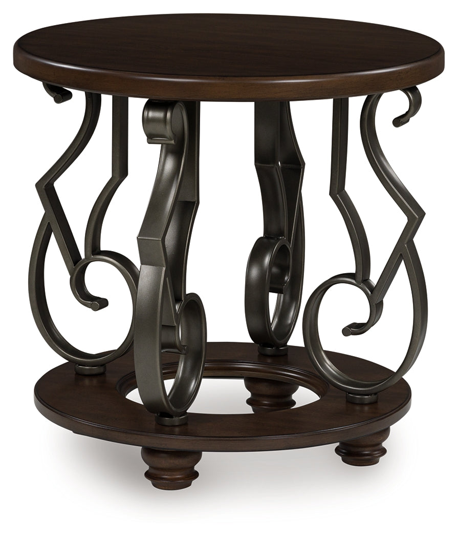 Ashley Furniture - FRALLYN ROUND END TABLE - Dark Brown Wood|Metal - Tables