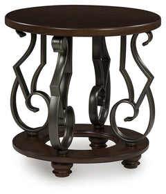 Ashley Furniture - FRALLYN ROUND END TABLE - Dark Brown Wood|Metal - Tables