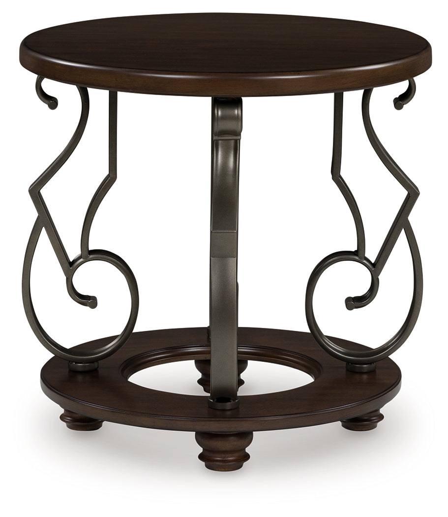 Ashley Furniture - FRALLYN ROUND END TABLE - Dark Brown Wood|Metal - Tables - Additional View 2