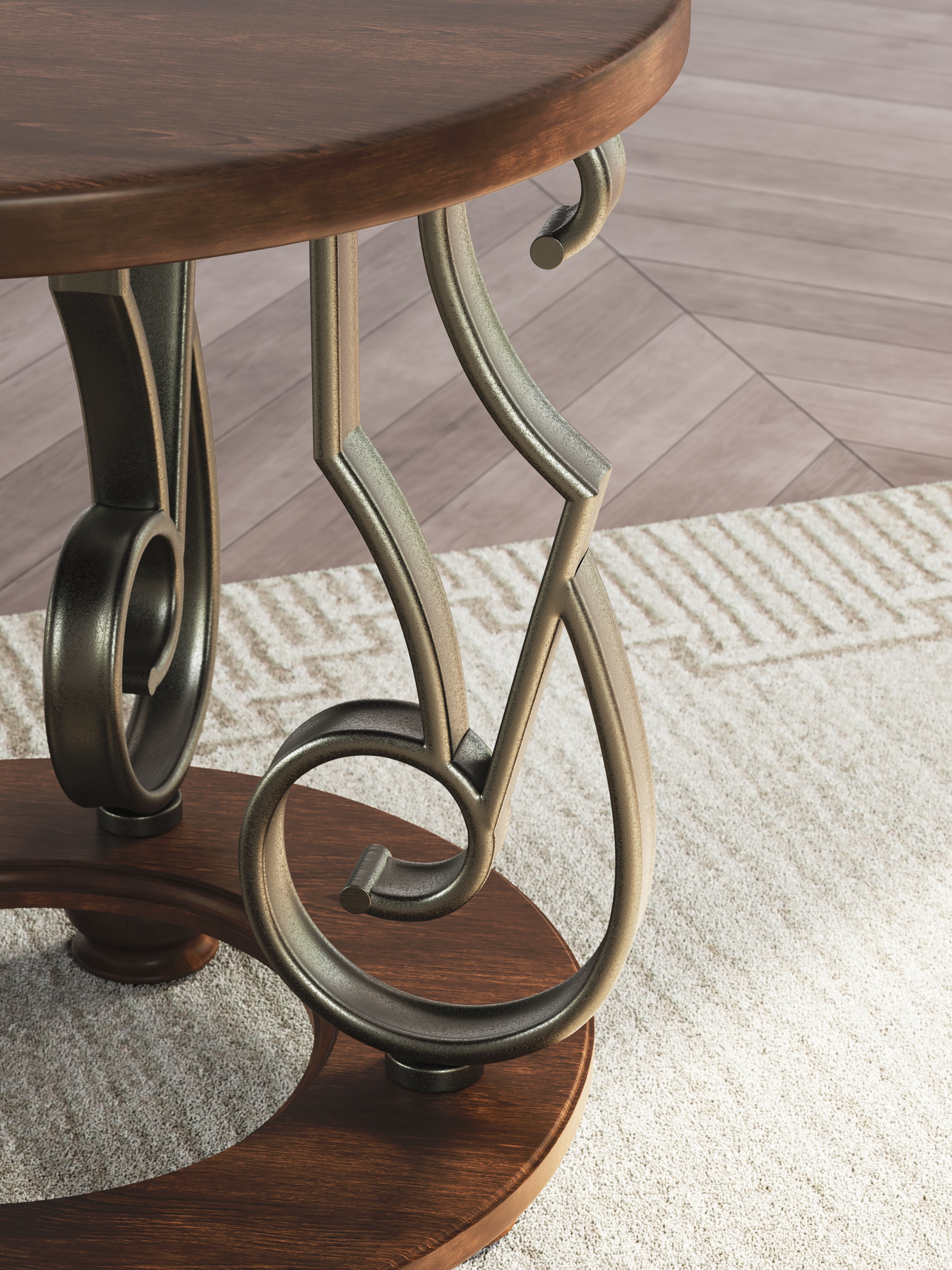Ashley Furniture - FRALLYN ROUND END TABLE - Dark Brown Wood|Metal - Tables - Additional View 4