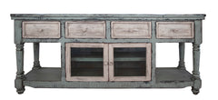 International Furniture Direct - ARUBA 70" SKY BLUE TV STAND - Light Blue|Beige Wood - TV Stands