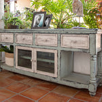 International Furniture Direct - ARUBA 70" SKY BLUE TV STAND - Light Blue|Beige Wood - TV Stands - Additional View 1