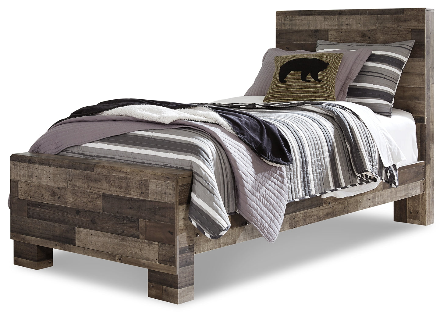 Ashley Furniture - Derekson Twin Panel Bed - Grey - Dark Gray Wood - Beds