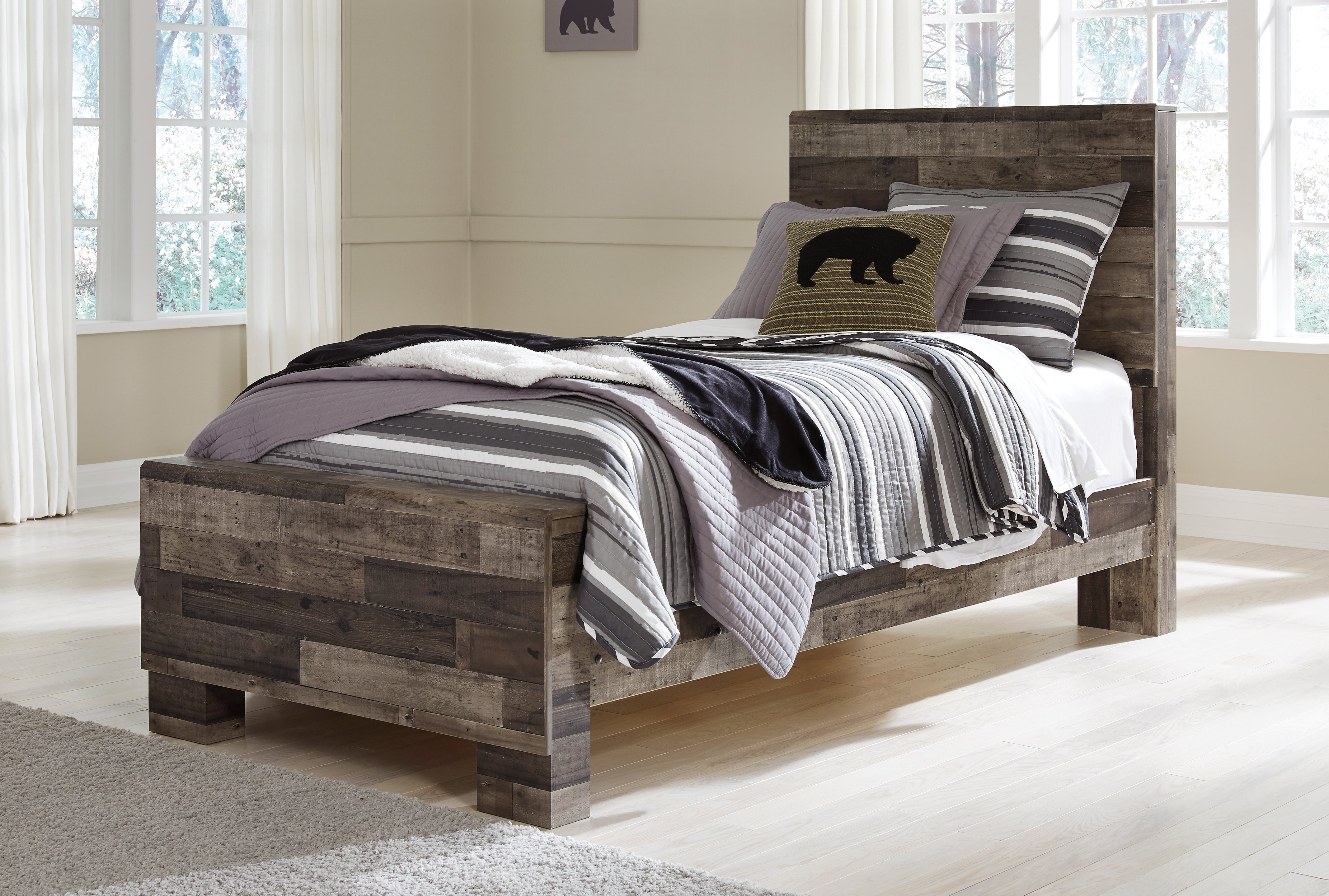 Ashley Furniture - Derekson Twin Panel Bed - Grey - Dark Gray Wood - Beds - Additional View 2