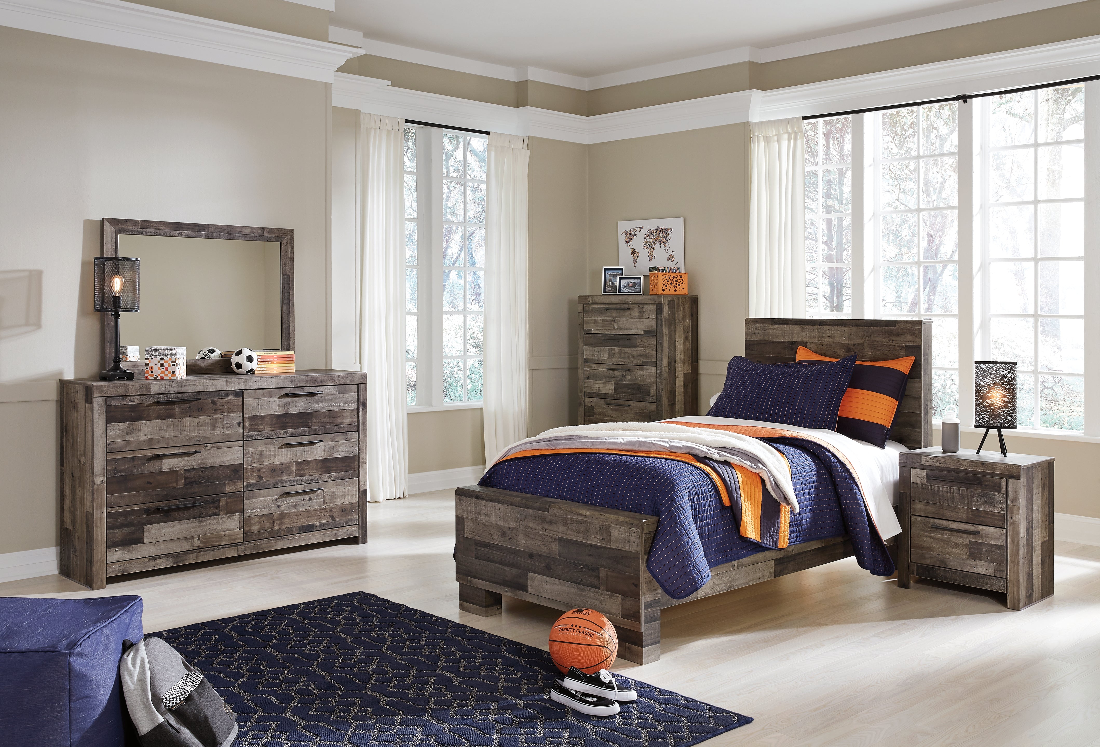 Ashley Furniture - Derekson Twin Panel Bed - Grey - Dark Gray Wood - Beds - Additional View 3