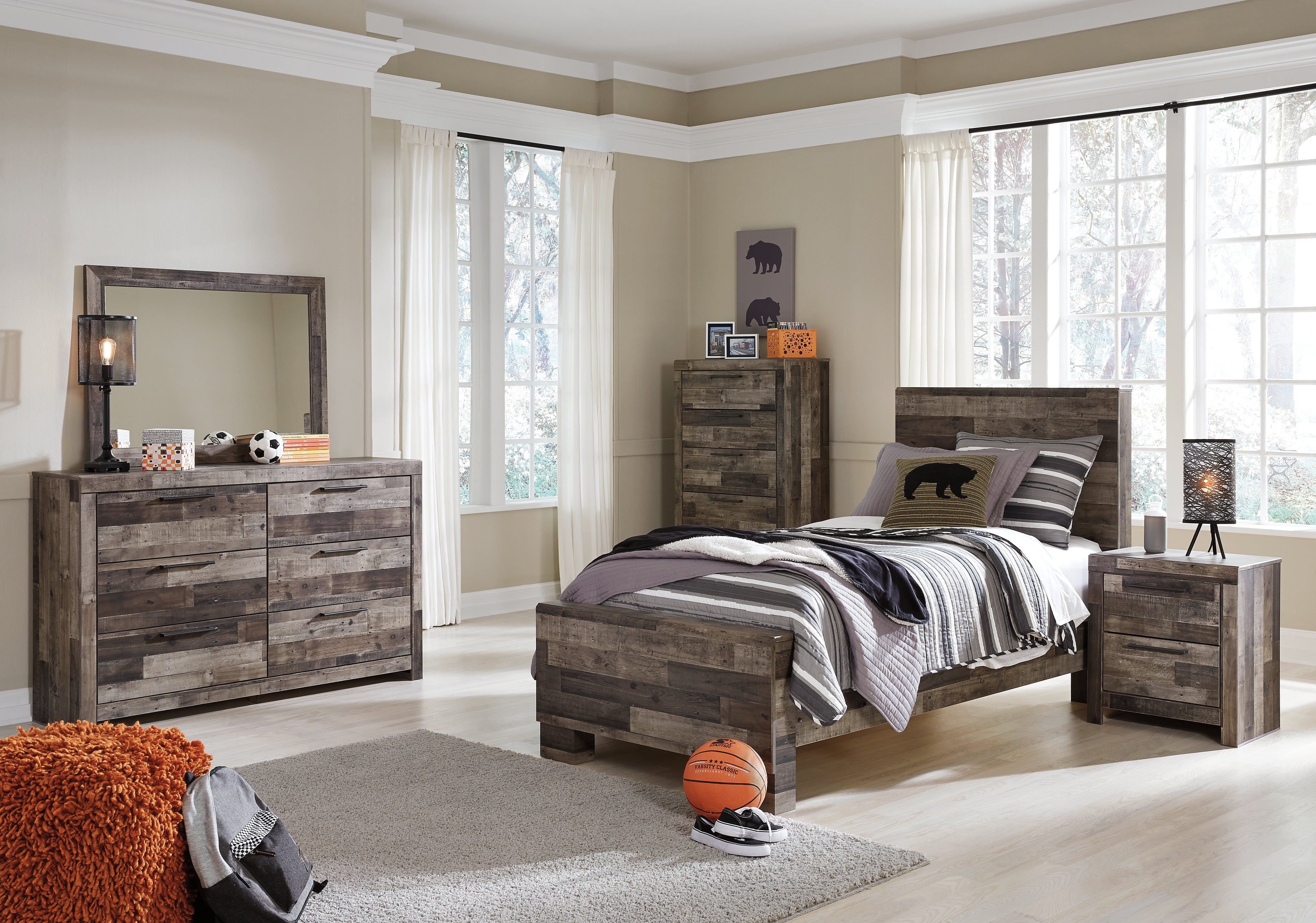 Ashley Furniture - Derekson Twin Panel Bed - Grey - Dark Gray Wood - Beds - Additional View 4