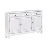 White sideboard with three doors and two drawers on a white background