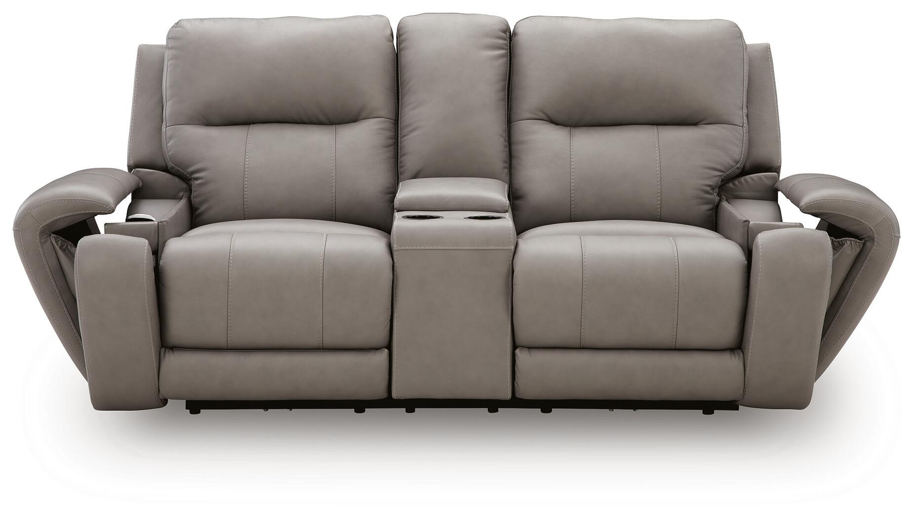 Ashley Furniture - TRENDSETTER PWR RECL LOVESEAT W/AUDIO - Gray Leather Match - Loveseats - Additional View 4