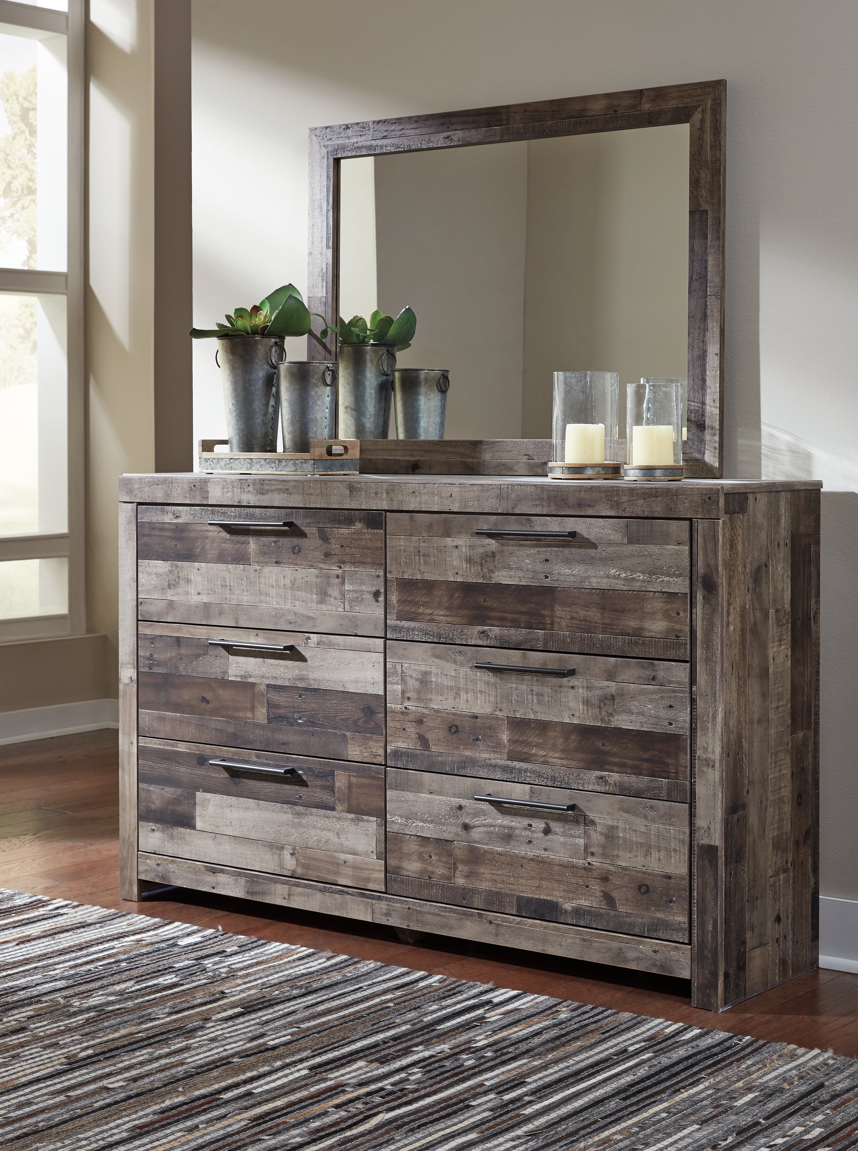 Ashley Furniture - Derekson Dresser And Mirror - Grey - Dark Gray Wood|Glass - Dresser & Mirror - Additional View 2