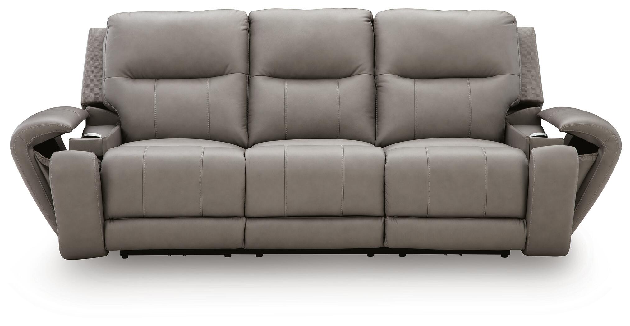 Ashley Furniture - TRENDSETTER PWR RECL SOFA W/ AUDIO - Gray Leather Match - Sofas - Additional View 3
