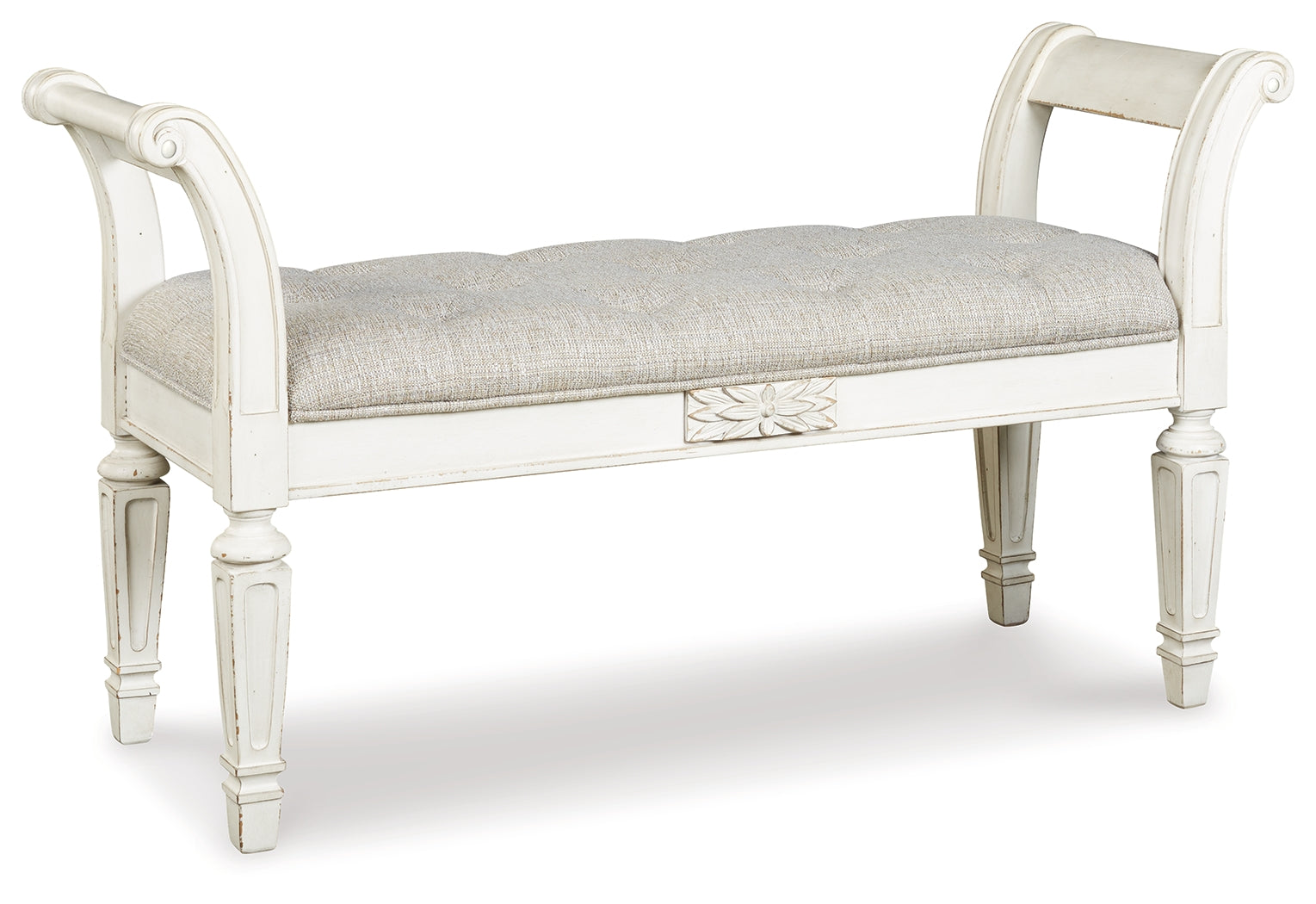 Ashley Furniture - REALYN ACCENT BENCH - White Fabric|Wood - Benches