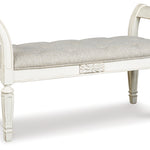 Ashley Furniture - REALYN ACCENT BENCH - White Fabric|Wood - Benches