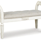Ashley Furniture - REALYN ACCENT BENCH - White Fabric|Wood - Benches