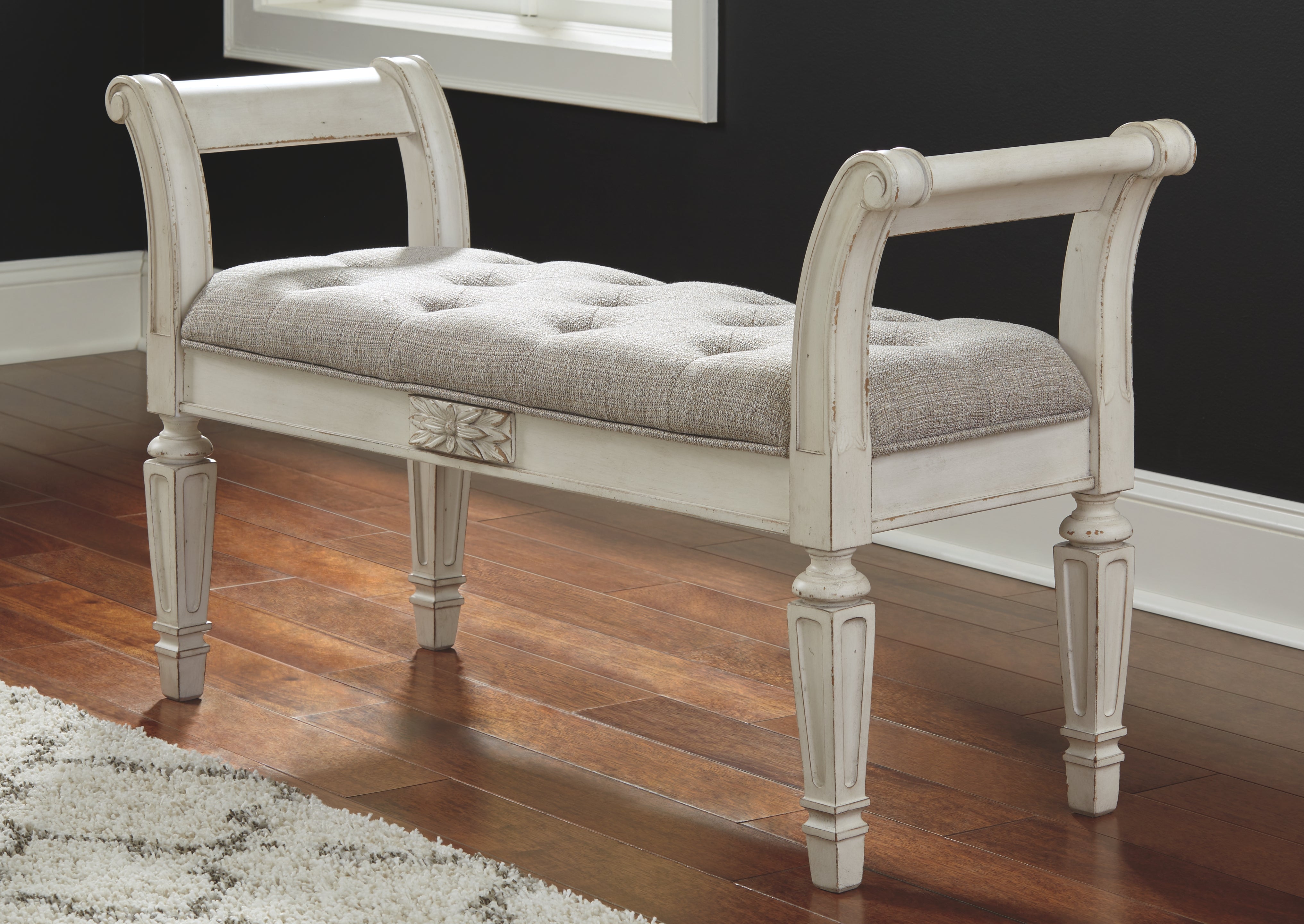 Ashley Furniture - REALYN ACCENT BENCH - White Fabric|Wood - Benches - Additional View 1