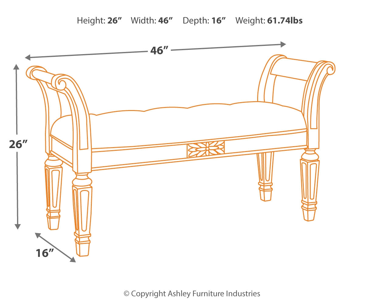 Ashley Furniture - REALYN ACCENT BENCH - White Fabric|Wood - Benches - Additional View 3